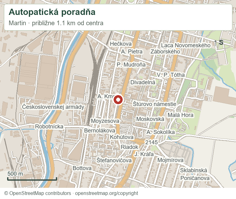 Autopatická poradňa – orientačná mapa okolia