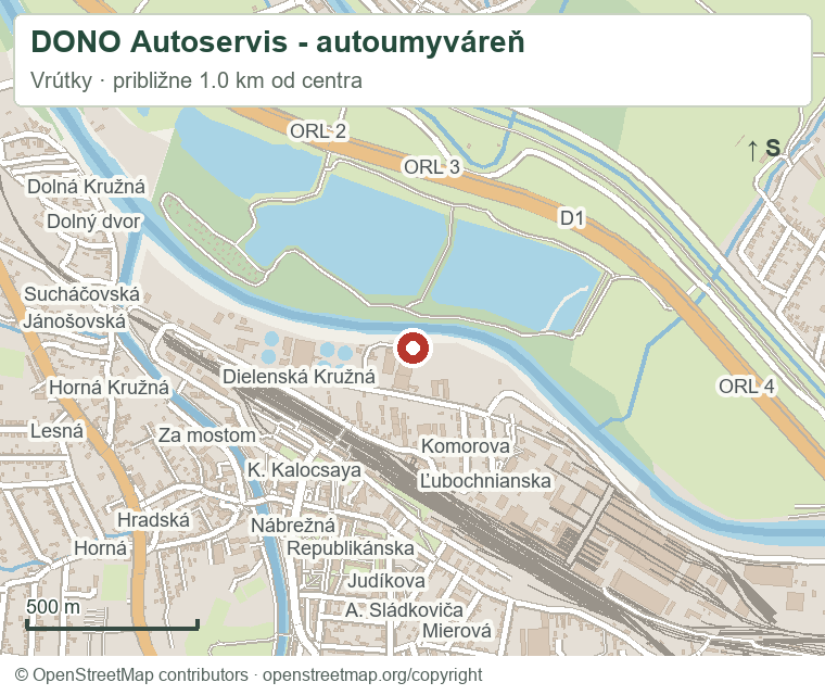 DONO Autoservis - autoumyváreň – orientačná mapa okolia