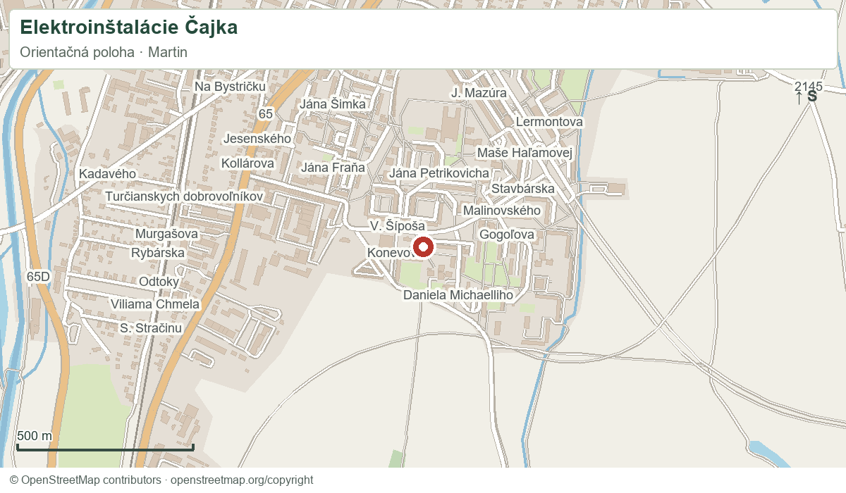 Elektroinštalácie Čajka – orientačná mapa okolia