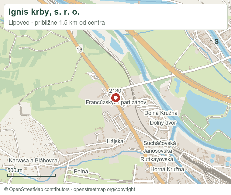 Ignis krby, s. r. o. – orientačná mapa okolia