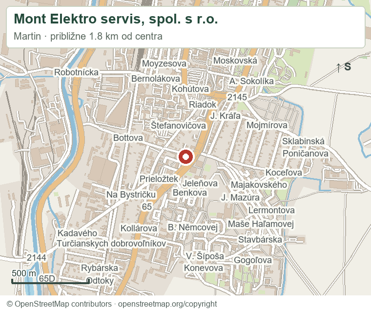 Mont Elektro servis, spol. s r.o. – orientačná mapa okolia