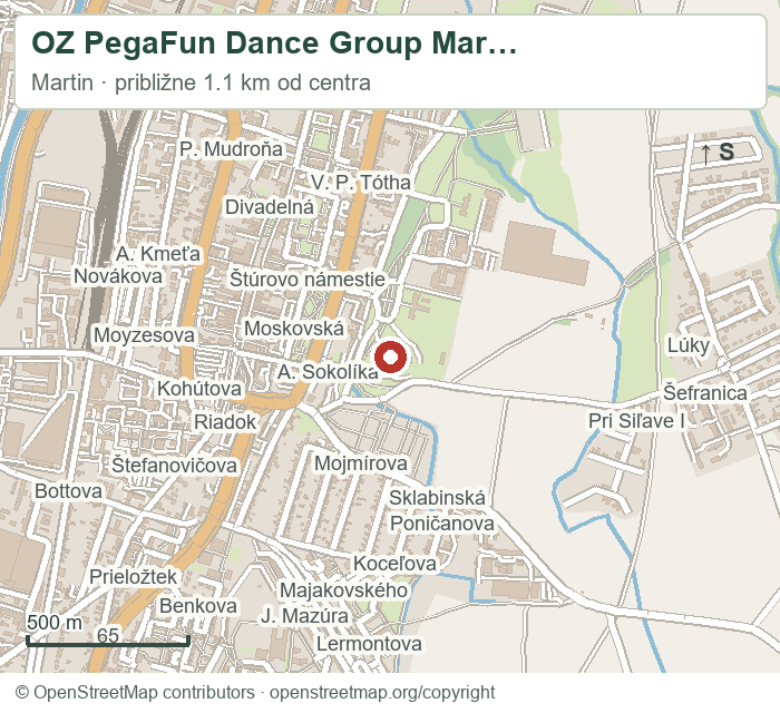 OZ PegaFun Dance Group Martin – orientačná mapa okolia