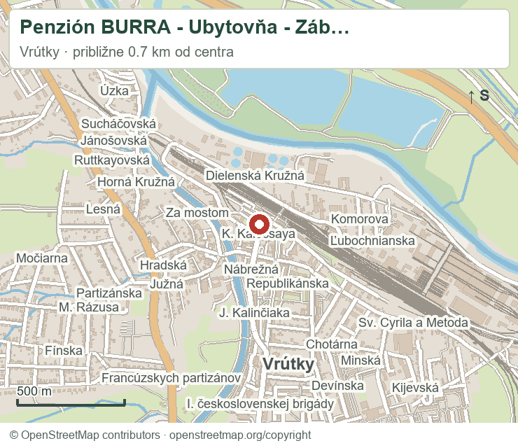 Penzión BURRA - Ubytovňa - Zábavné centrum – orientačná mapa okolia
