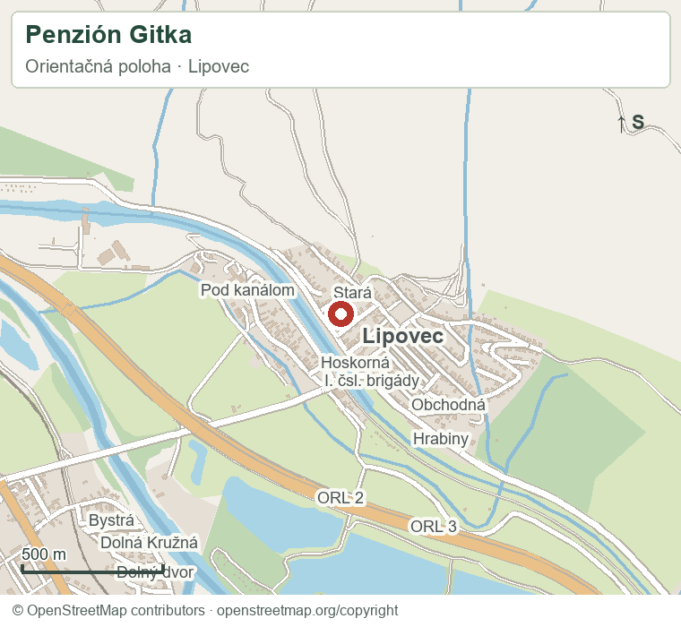 Penzión Gitka – orientačná mapa okolia