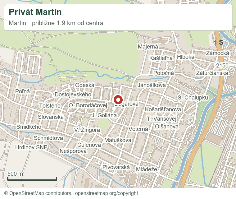 Privát Martin – orientačná mapa okolia
