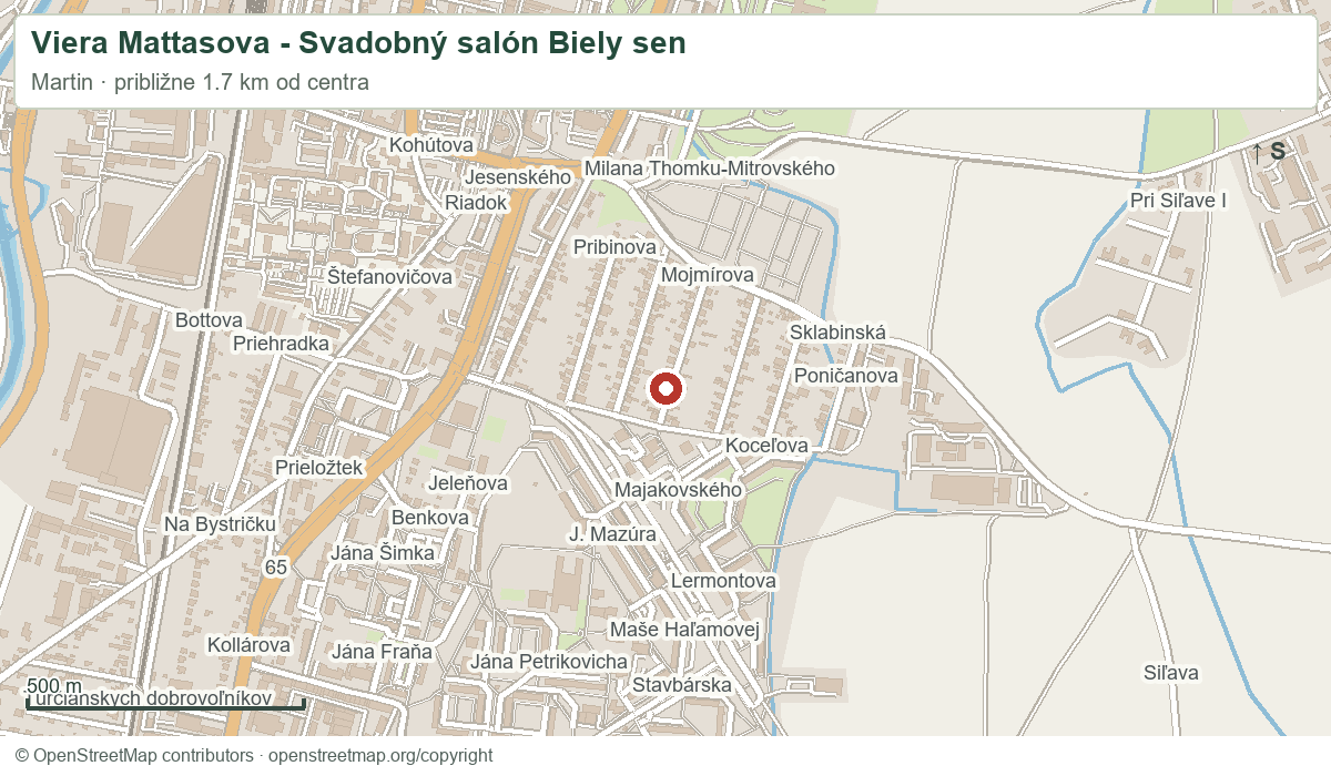 Viera Mattasova - Svadobný salón Biely sen – orientačná mapa okolia